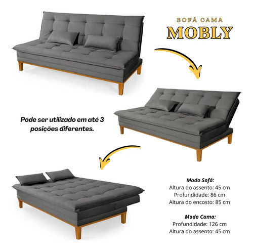 Sofá Cama 2 Lugares Confortável Reclinável 140cm Pés Madeira