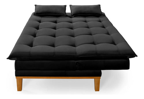Sofá Cama 2 Lugares Confortável Reclinável 140cm Pés Madeira