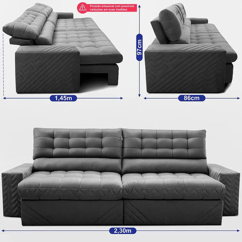 Sofá Retrátil 2,30m Molas Ensacadas Max Spring. Cama Inbox