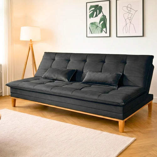 Sofá Cama 2 Lugares Confortável Reclinável 140cm Pés Madeira