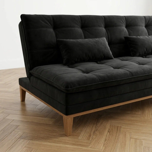Sofá Cama 2 Lugares Confortável Reclinável 140cm Pés Madeira