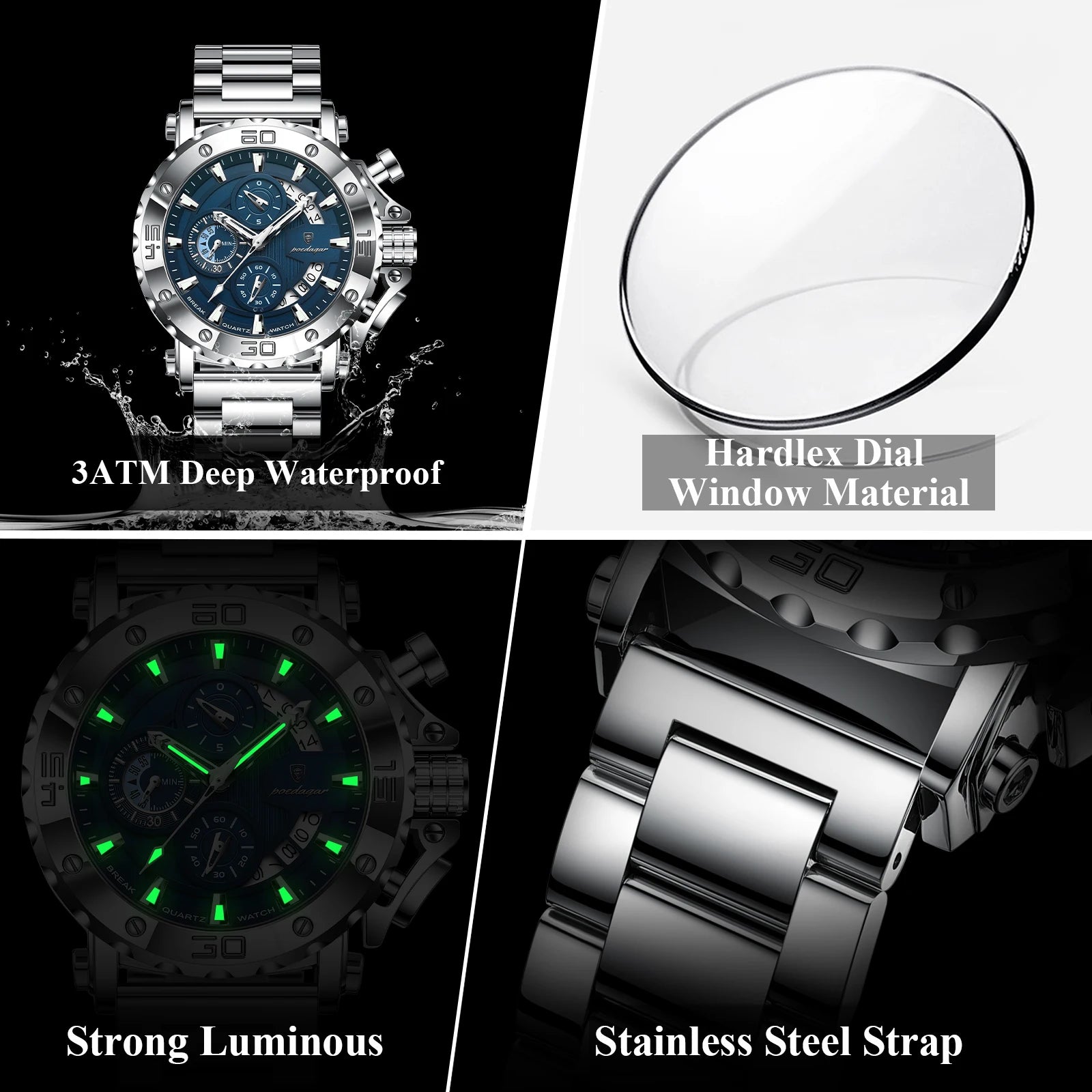 Relógio de Pulso Masculino Elegante de Quartzo com Cronógrafo – Modelo 24