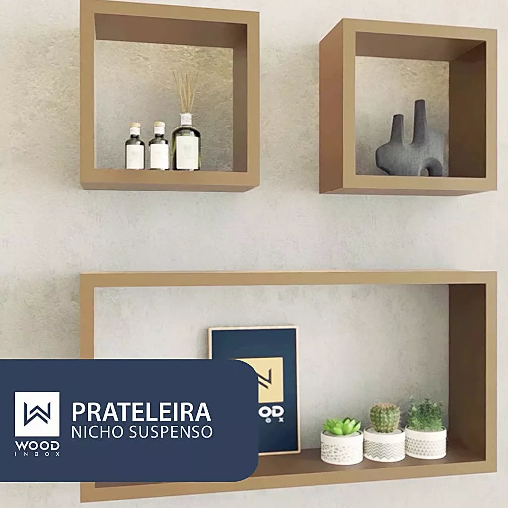 Kit 3 Prateleira Nicho Retangular para Decoração
