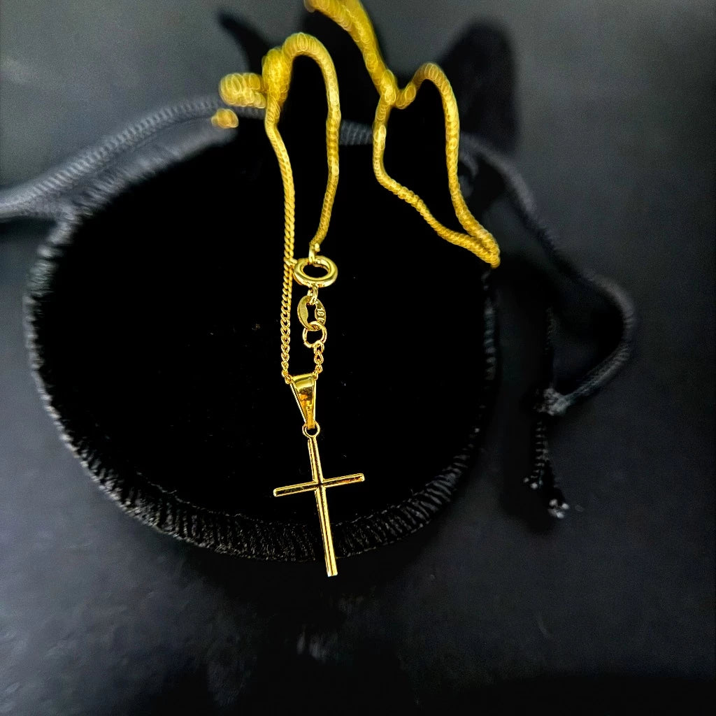 Corrente Masculina Cordão Grumet 70cm 60cm 1,5mm Dourada Moeda Antiga com Pingente Cruz Unissex