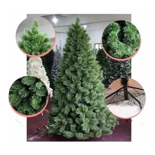 Arvore De Natal Pinheiro 2,10 Metros 566 Galhos Verde / Nevada C/ Neve e Branca Modelo Luxo 1,80m