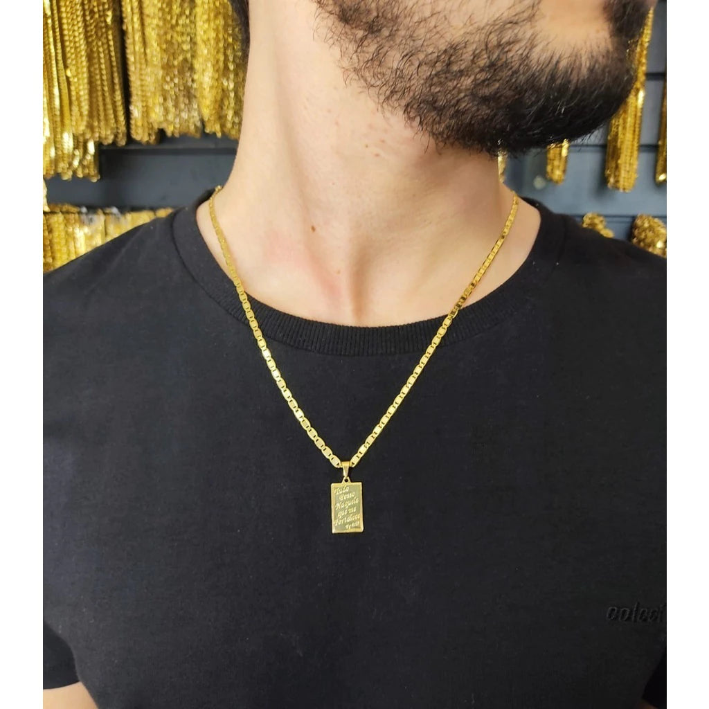 Kit Conjunto Corrente Masculino Com Pulseira E Pingente Tudo Posso Moeda Antiga Banhado A Ouro 18k