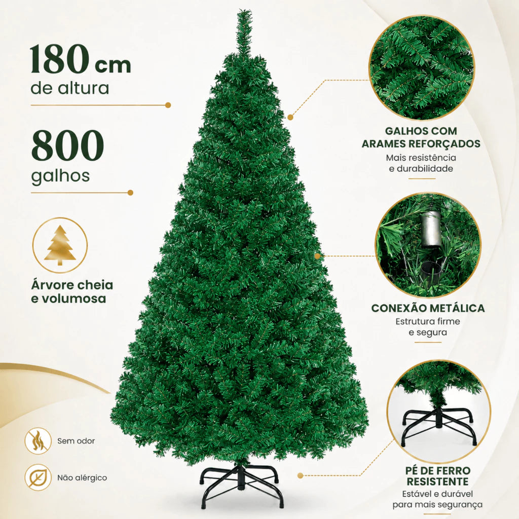 Árvore de Natal 1,80 Metros 800 Galhos Pinheiro Verde Cheia Luxo Gorda Decoração 180cm