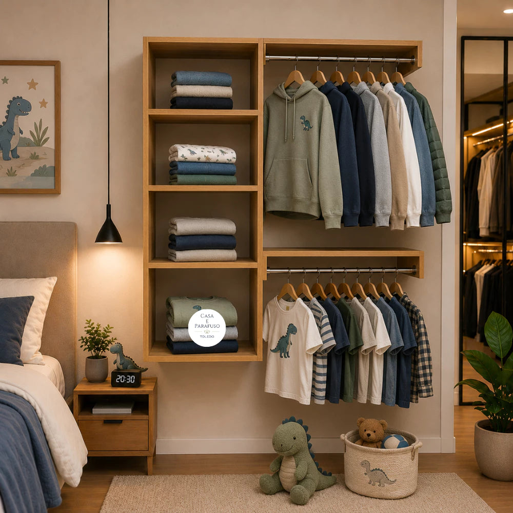 Closet suspenso moderno, Arara De Parede Aberto com Cabideiro 67