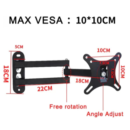 Suporte Tv Tri Articulado Lcd Led Plasma 10 A 26 e 32 A 55 Pol Para Parede VESA 75x75mm/100x100mm