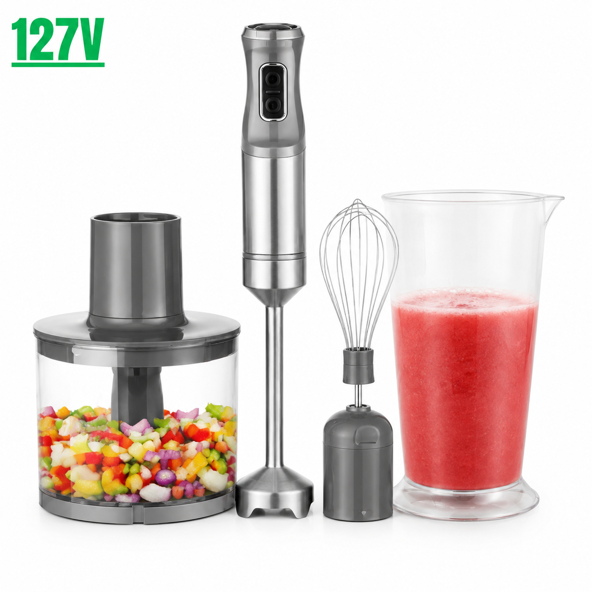 Mixer 3 em 1 Turbo 1000W 127V Inox Kian – Alta Potência com Copo 700 ml + Processador 1 L