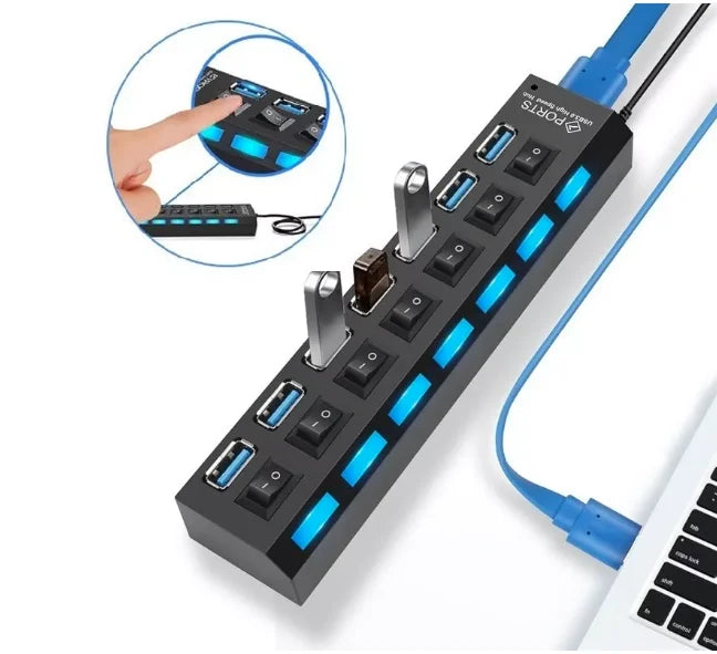 Extensão Hub Régua Usb 2.0 - 7 Portas Pc Hd Externo Pendrive