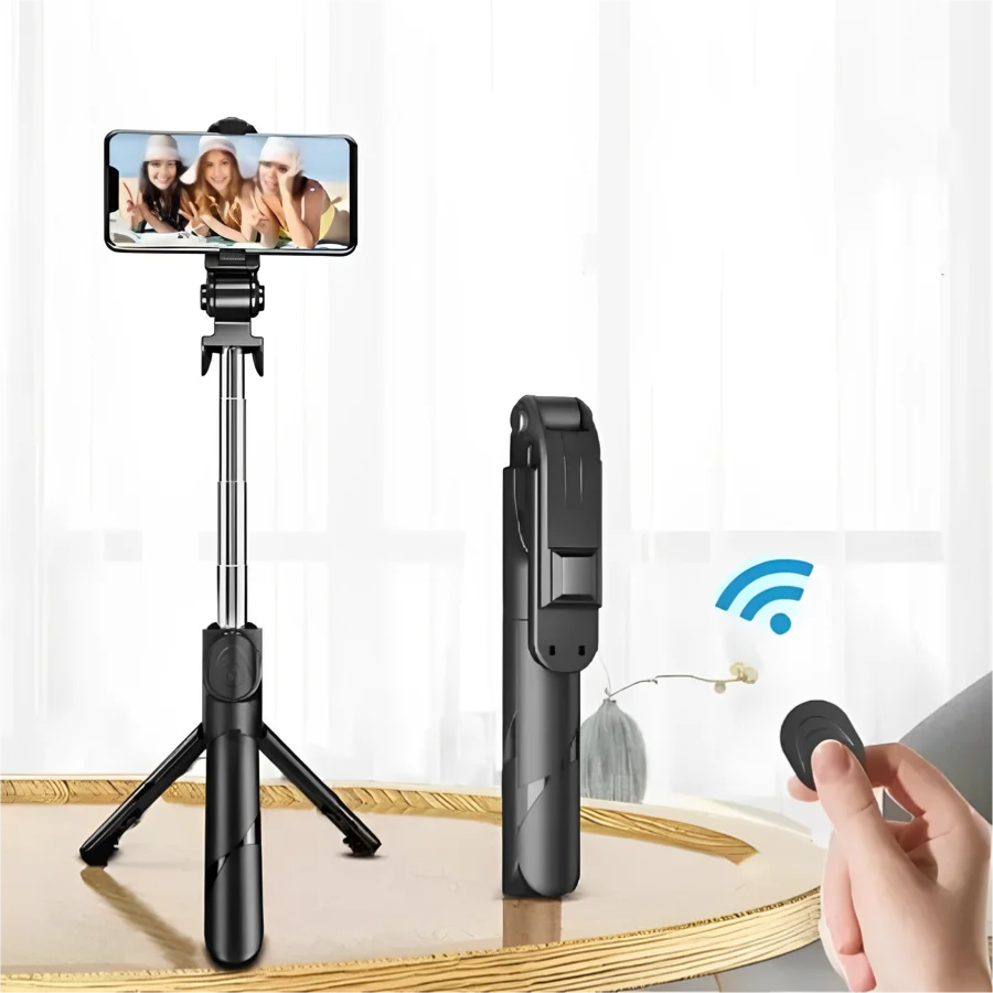 Bluetooth Selfie Speaker com suporte tripé, controle remoto retrátil