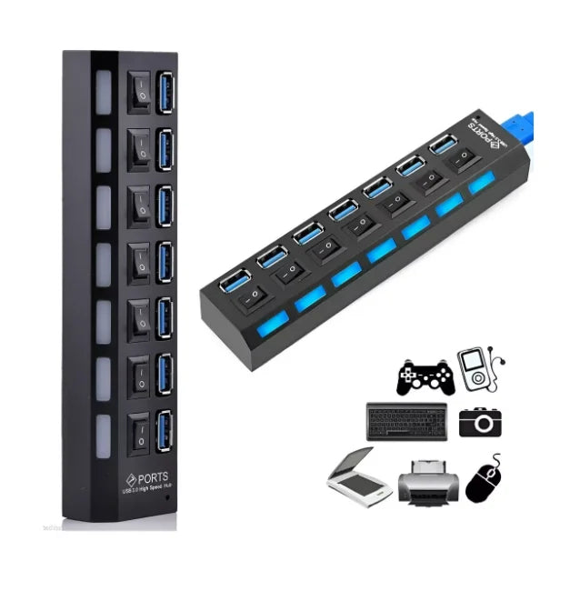 Extensão Hub Régua Usb 2.0 - 7 Portas Pc Hd Externo Pendrive