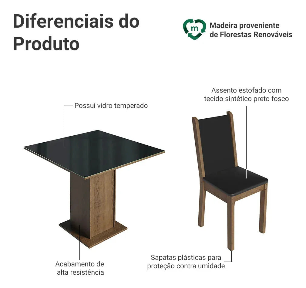 Sala De Jantar Mesa Tampo De Vidro 4 Cadeiras Tifani Madesa Cor Rustic/Preto XMMDJA040165