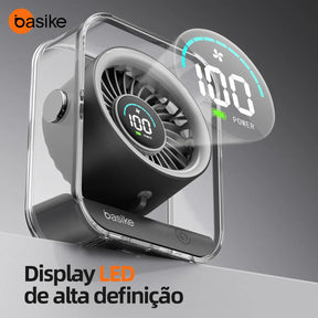 Mini Ventilador Portátil Basike de Mesa Recarregável Com Base e LED, Preto