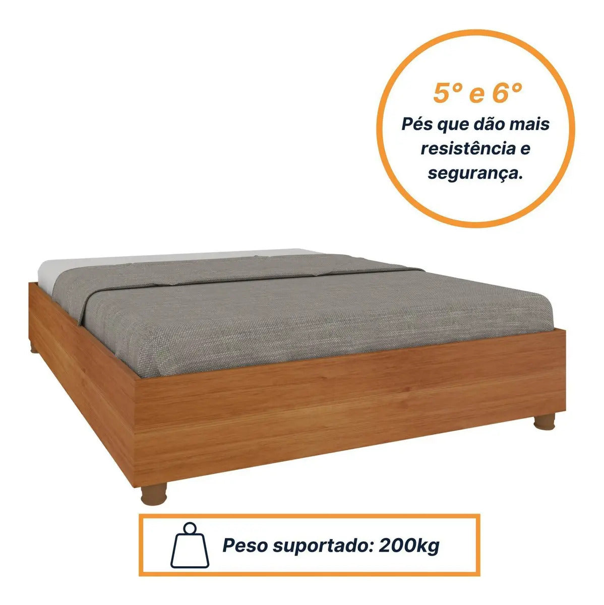 Cama Queen Convencional Tcil Móveis Mônaco MDP 203x164cm Cor Cinamomo
