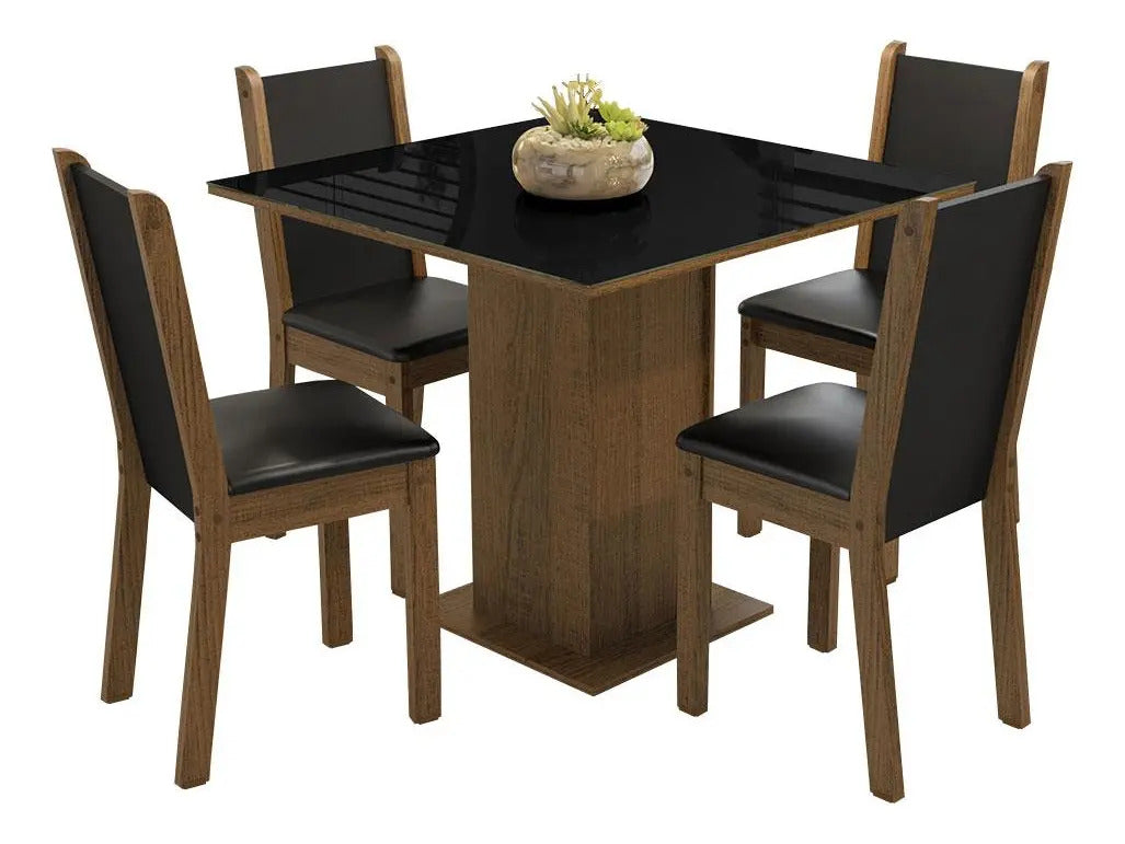 Sala De Jantar Mesa Tampo De Vidro 4 Cadeiras Tifani Madesa Cor Rustic/Preto XMMDJA040165