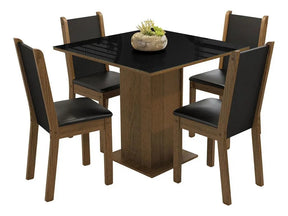 Sala De Jantar Mesa Tampo De Vidro 4 Cadeiras Tifani Madesa Cor Rustic/Preto XMMDJA040165