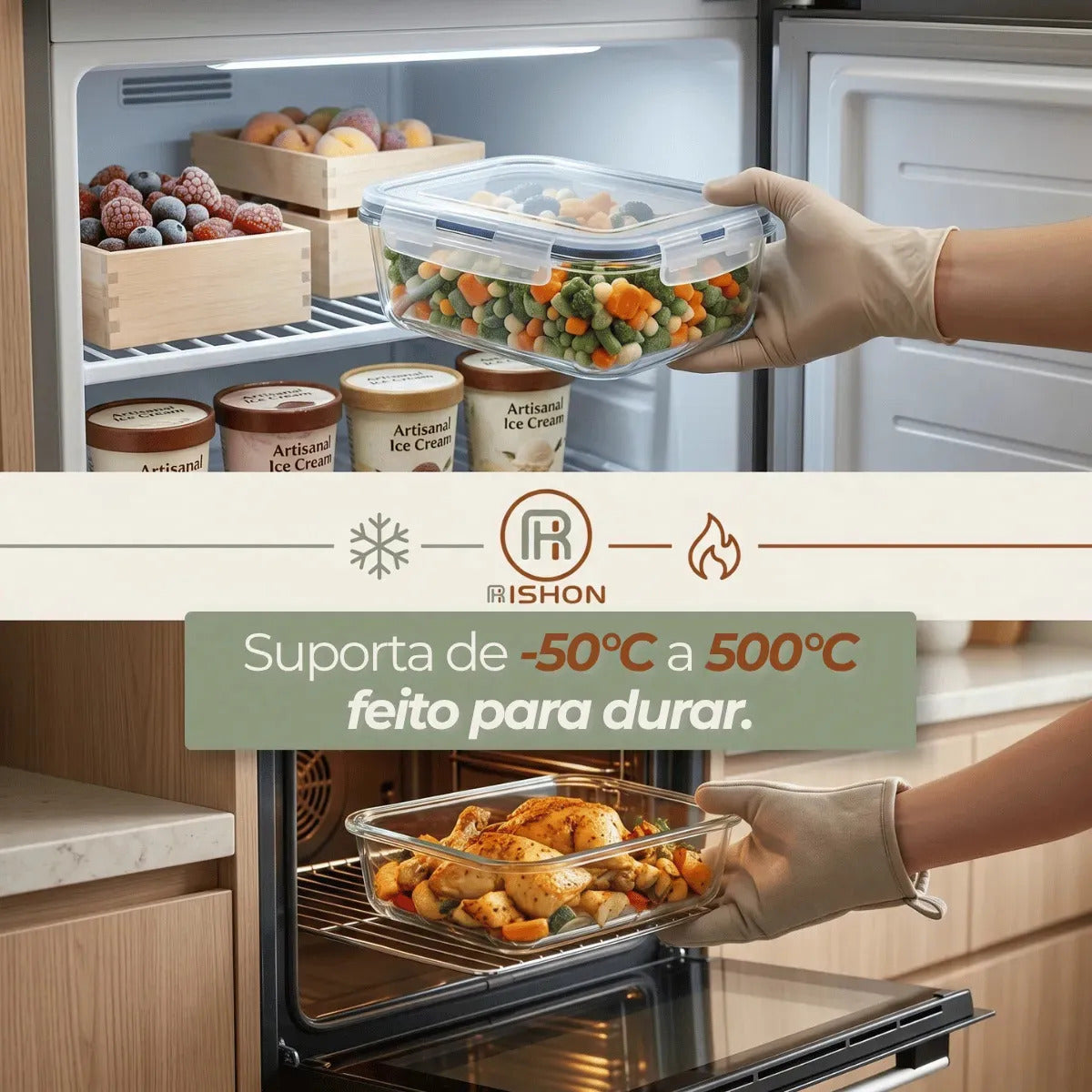 Kit 10 Pote De Vidro Marmita Hermético 640ml Freezer Fitness Rishon