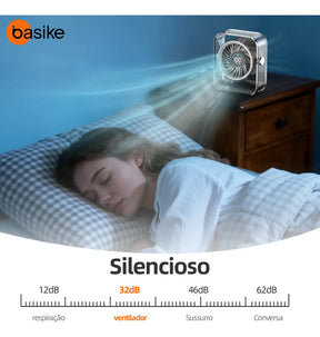 Mini Ventilador Portátil Basike de Mesa Recarregável Com Base e LED, Preto