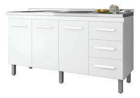 Balcão Cozinha Branco Sem Tampo 150 3 Portas 3 Gavetas