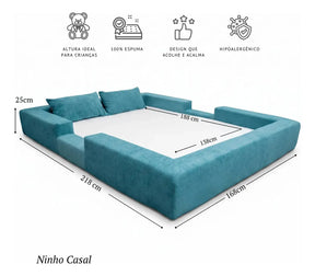 Cama Montessoriana Casal Ninho 100% Espuma Keiko Cor Verde Água