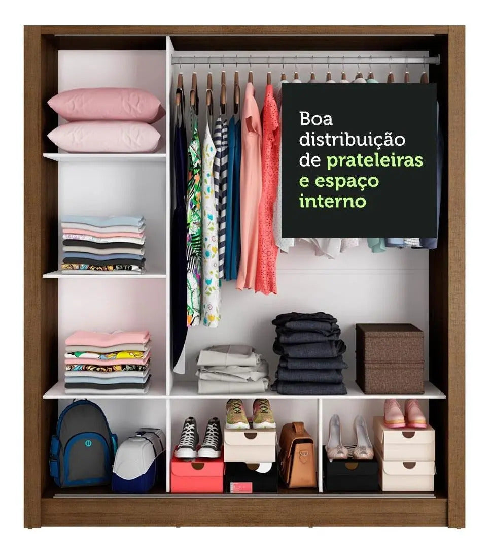 Guarda Roupa Casal Madesa Mônaco 3 Portas De Correr Cor Rustic/Preto 10937K