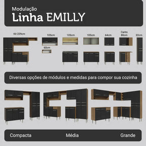 Armário De Cozinha Compacta 156 Cm Rustic/preto Emilly Madesa 03