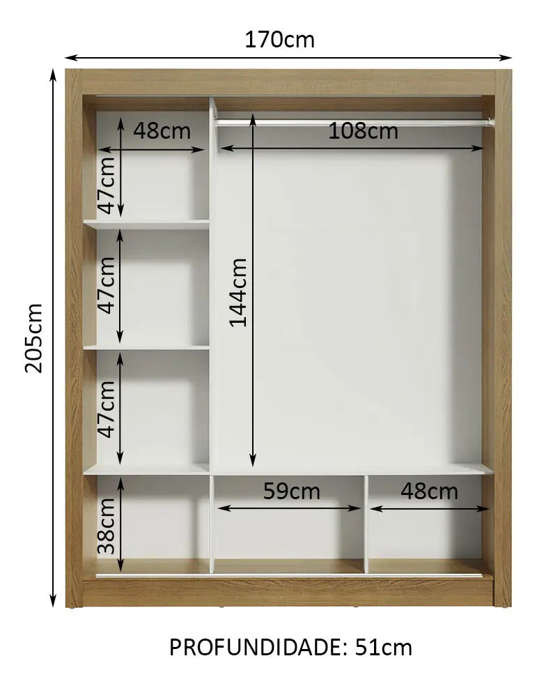 Guarda Roupa Casal Madesa Mônaco 3 Portas De Correr Cor Rustic/Preto 10937K