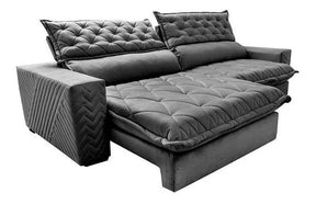 Sofá Retrátil e Reclinável 3,15m Molas Ensacadas Cama inBox Spazus com Bordado 3D Velusoft Cinza