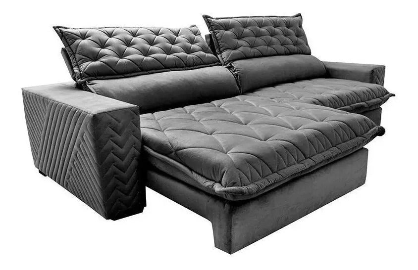 Sofá Retrátil e Reclinável 3,15m Molas Ensacadas Cama inBox Spazus com Bordado 3D Velusoft Cinza