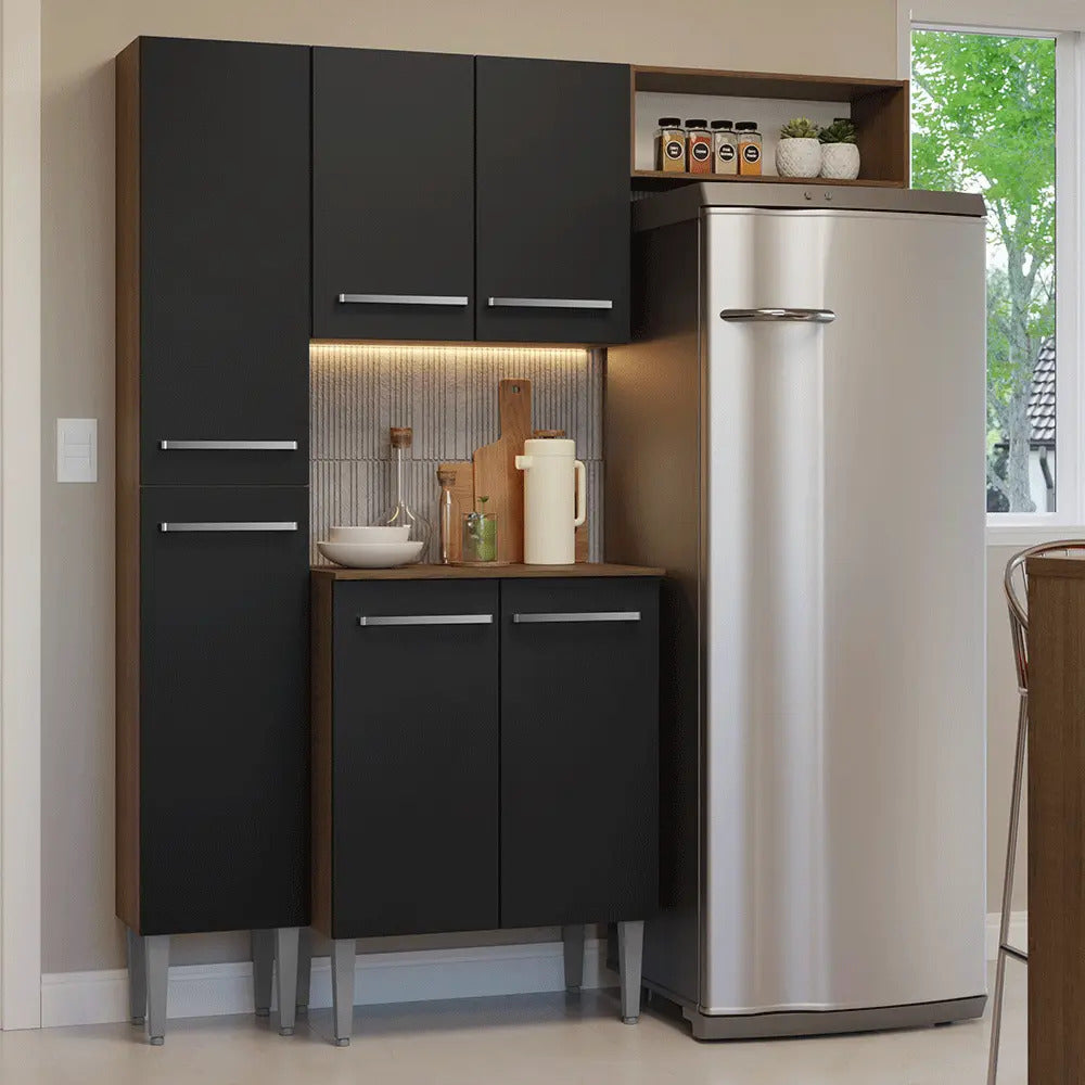Armário De Cozinha Compacta 156 Cm Rustic/preto Emilly Madesa 03