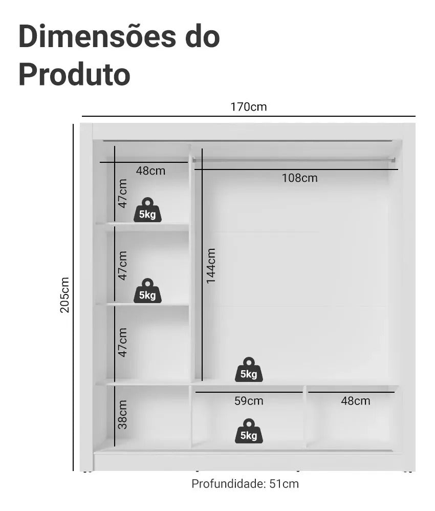 Guarda Roupa Casal Madesa Mônaco 3 Portas De Correr Cor Branco 109309