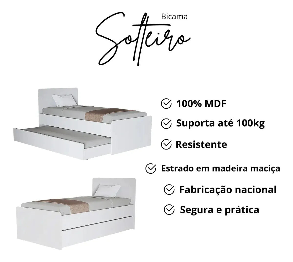 Cama Bicama Jm Barreto Solteiro Cor Branco Fabricado Em Mdf
