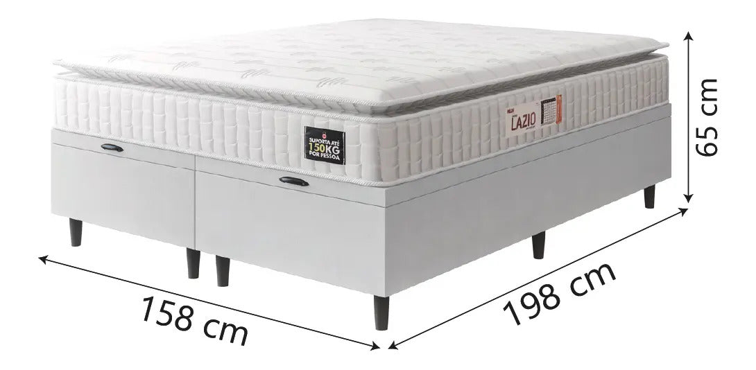 Cama Box Baú queen colchão espuma D45 Lazio pillow top 158x198x65cm cor branco Hellen