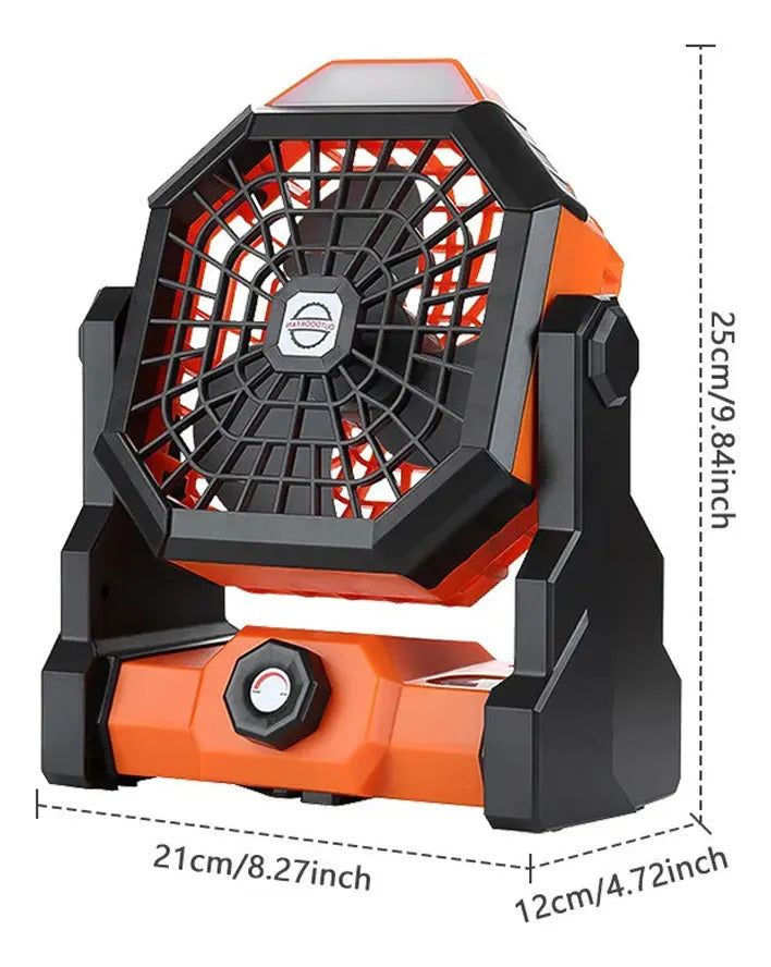 Ventilador De Acampamento Recarregável Portátil Com Led Luz Cor Laranja