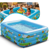 Piscina Infantil Inflável 460l Grande Retangular Pvc Reforçada 3 Anéis Criança Diversão No Verão Azul