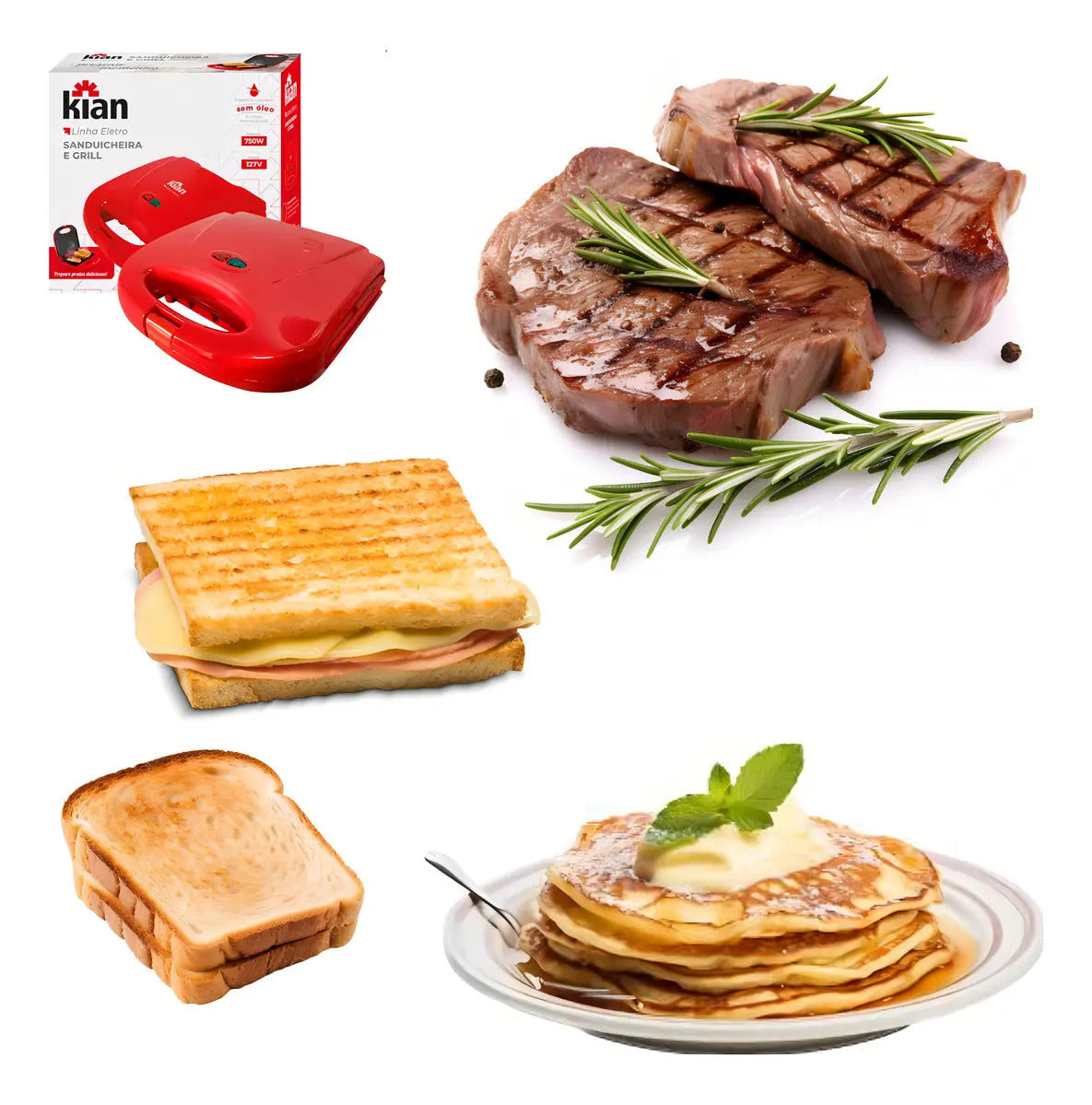 Sanduicheira E Grill 2 Em 1 Cor Vermelho Kian