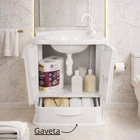 Gabinete de Banheiro Astra em Plástico PVC Branco com Cuba – Armário Compacto e Resistente