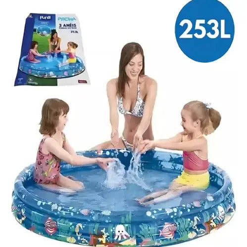 Piscina Infantil Inflável Redonda 253 Litros Fundo do Mar Wellmix