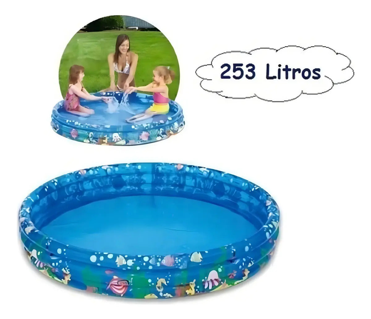 Piscina Infantil Inflável Redonda 253 Litros Fundo do Mar Wellmix