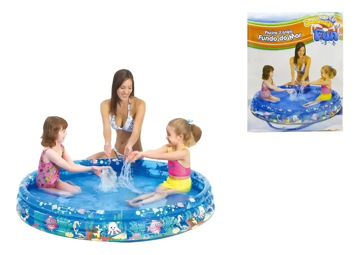 Piscina Infantil Inflável Redonda 253 Litros Fundo do Mar Wellmix