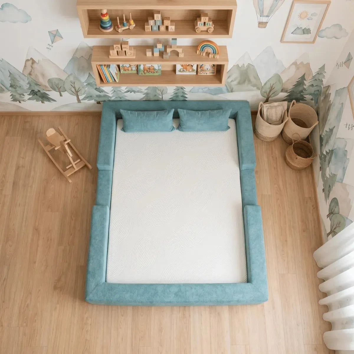 Cama Montessoriana Casal Ninho 100% Espuma Keiko Cor Verde Água