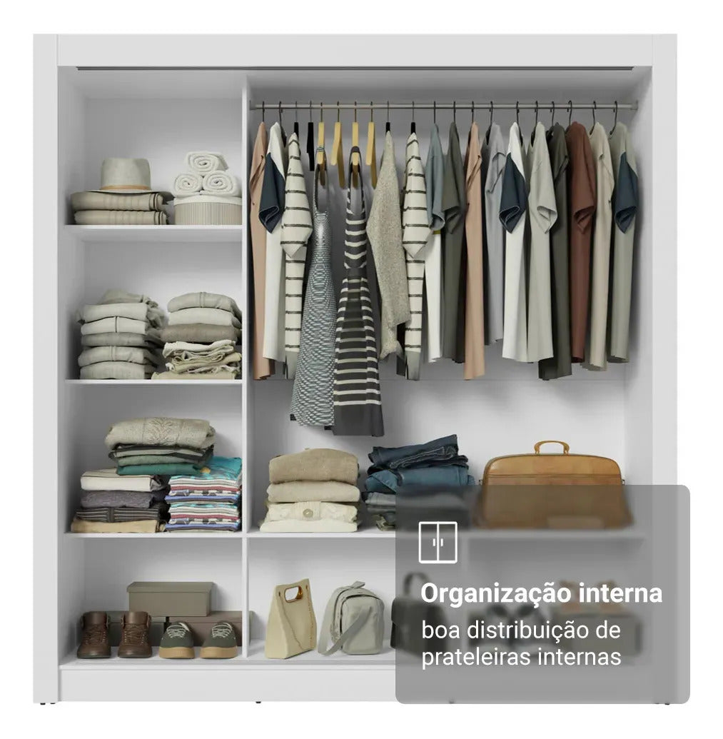 Guarda Roupa Casal Madesa Mônaco 3 Portas De Correr Cor Branco 109309