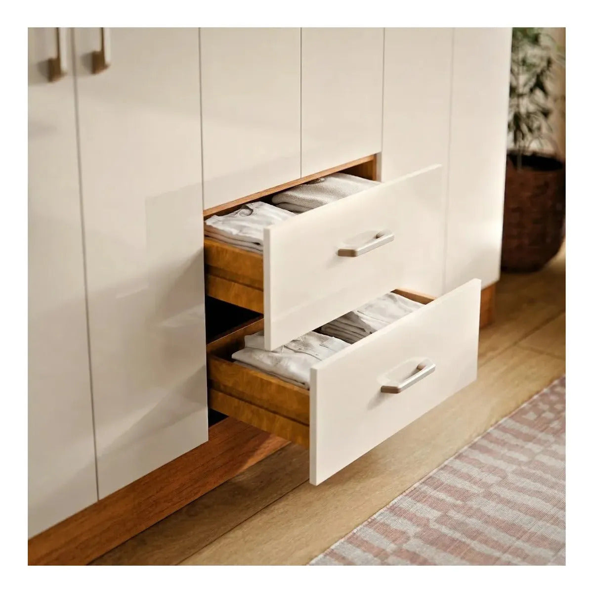 Cômoda Jamaica Para Quarto Grande Guarda Roupas Casal 6 Portas E 2 Gavetas Cor Cinamomo Off