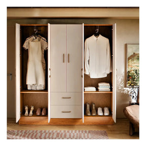Cômoda Jamaica Para Quarto Grande Guarda Roupas Casal 6 Portas E 2 Gavetas Cor Cinamomo Off