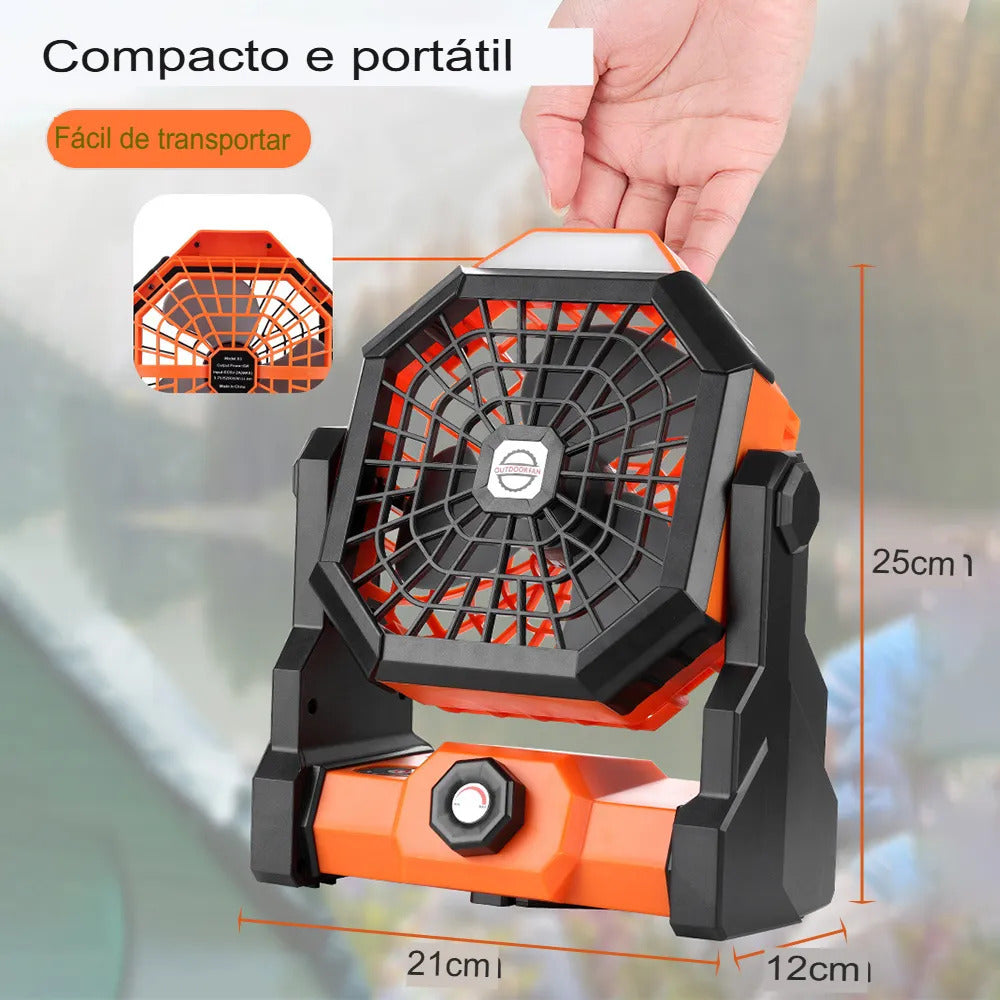 Ventilador De Acampamento Recarregável Portátil Com Led Luz Cor Laranja
