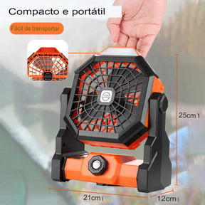 Ventilador De Acampamento Recarregável Portátil Com Led Luz Cor Laranja