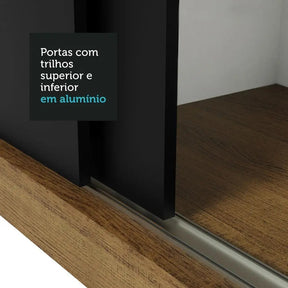 Guarda Roupa Casal Madesa Mônaco 3 Portas De Correr Cor Rustic/Preto 10937K