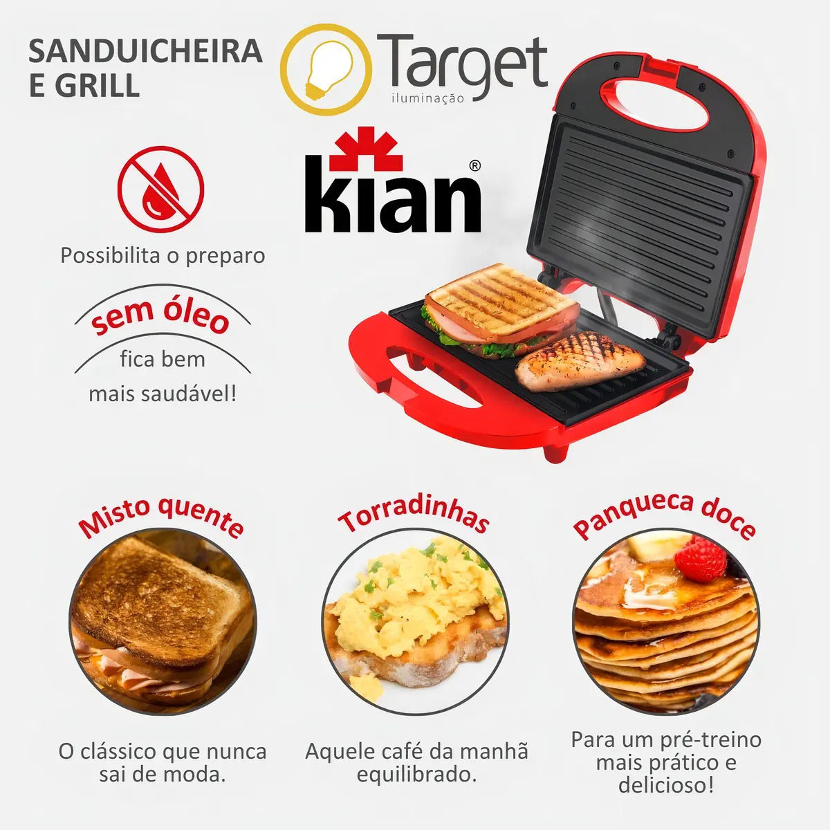 Sanduicheira E Grill 2 Em 1 Cor Vermelho Kian